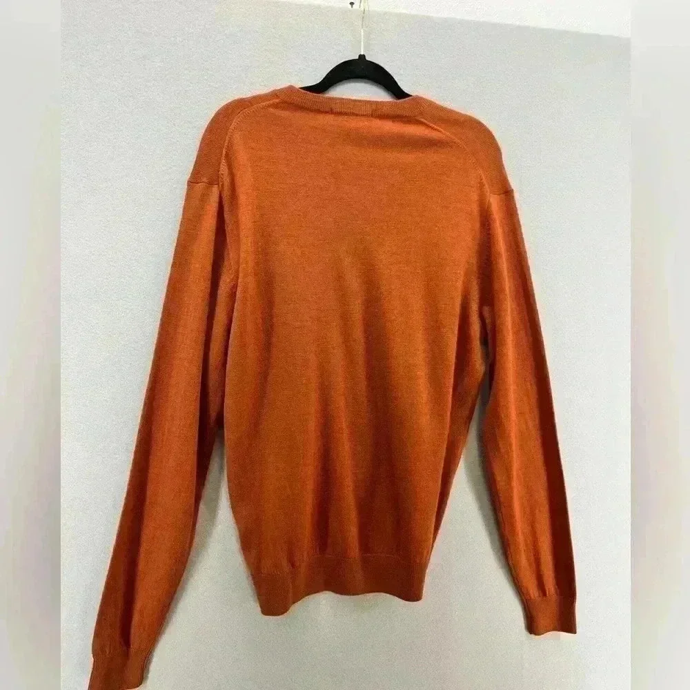 Alan Flusser 100% Merino Wool Sweater, v neck, pullover, in Autumn orange